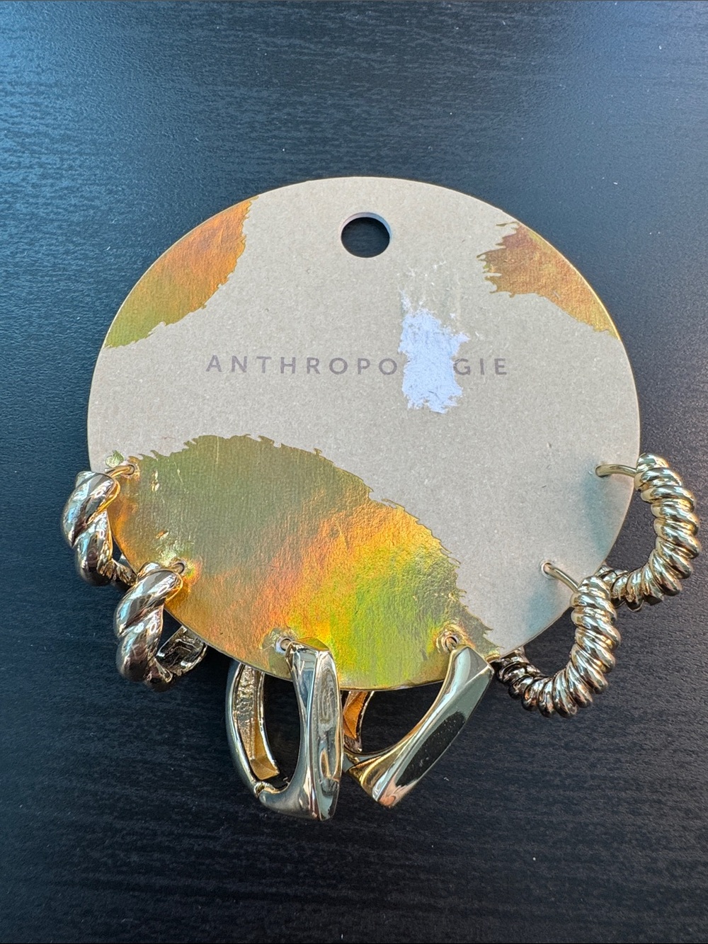 Anthropologie Shiny Gold Mixed Hoop Earring Set